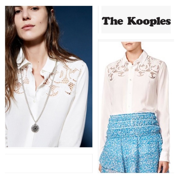 The Kooples Broderie Anglaise Button Down Shirt In White/Off White Size L - Picture 2 of 12